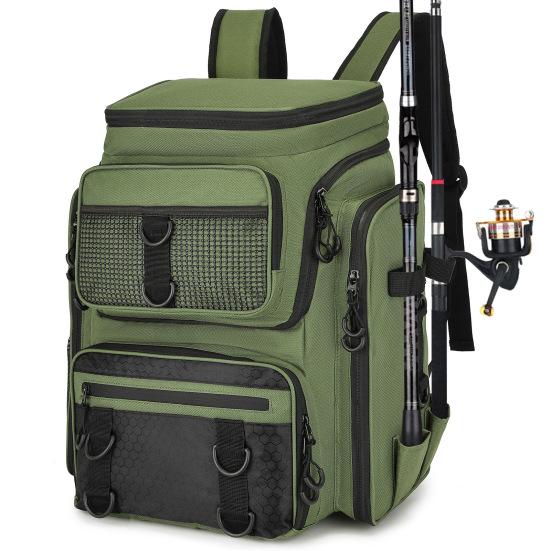 Fish Tackle Lure Organizer Storage Backpack Multi-layer Large-Capacity Design Waterproof Fishing Bag with Rod Holders
