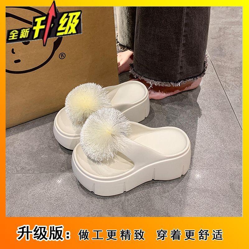 Slippers sandals women's casual breathable toes women's drag muffin sandals flip-flops summer new hairball women's shoes