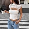 Damen Spitze Rollkragen Top Cut-Out Ärmellos Slim Fit Crop Top