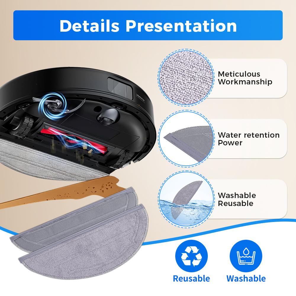 Reusable Mop Pads for Roborock Q10 S5/Q10 S5+ /Q10 VF /Q10 VF+/Q10V /Q10V+ /S8 Pro /S8 Pro+ Washable Mop Cloth Replacement Parts