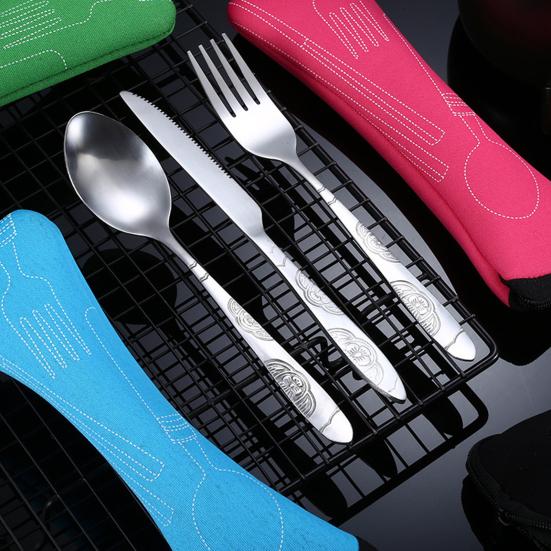 Reusable Travel Cutlery Set with Bag Portable Tableware Kit for Camping Picnics Office Lightweight Spoon Fork Cutter Utensils