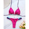 New Sexy Solid Splicin Bikini Set Women's Swimsuit Two-piece Triangle Halter Swimwear Bathing Suit Brazilian Biquinis