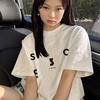 Ladies Summer Short Sleeve Round Collar Casual Letter Printed Teenager Pullover Oversize Cotton T Shirt Top
