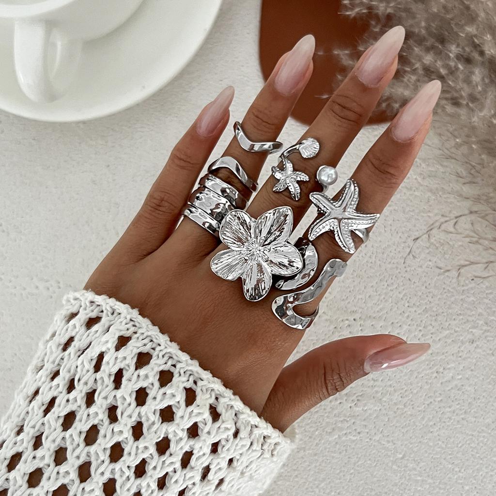 Ocean Wind Ring Irregular Liquid Line Metal Open Ring Vintage Starfish Ring