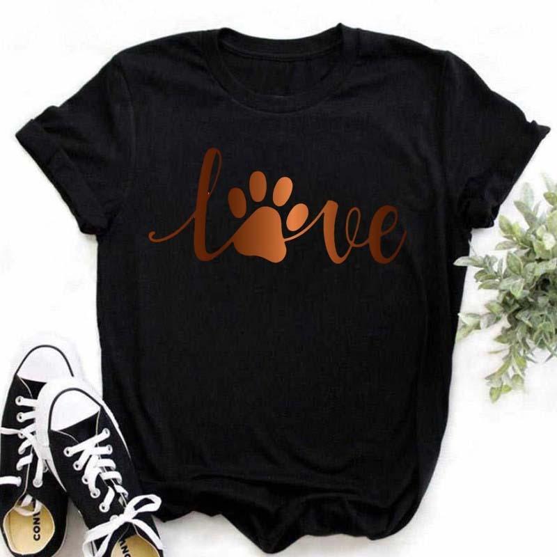 Womens Black Dog Claw Printed Tshirt Leopard Love Printed Christmas Reindeer Design Short Sleeve Casual Holiday Tshirt