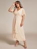 Ever-Pretty Women's Plus Size Shimmer Short Sleeve A-Line Midi Wedding Guest Dress with Ruffled Hem