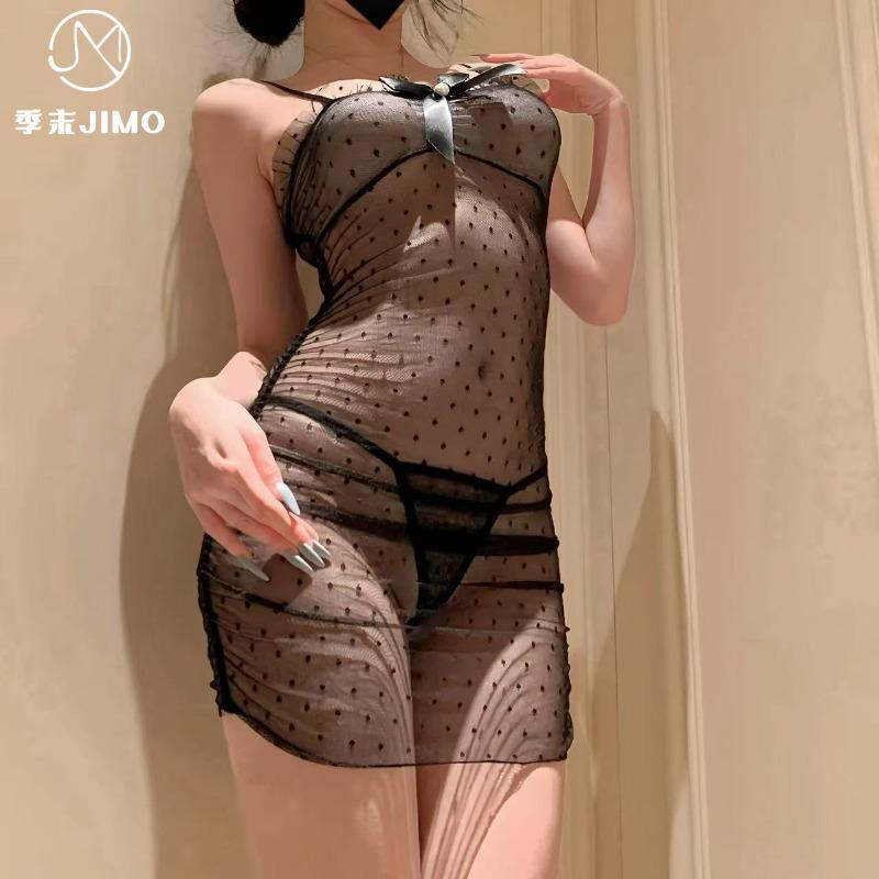 Sexy Underwear Sexy Mesh Perspective Polka Dot Bow Suspender Pure Desire Empty Hip Skirt B