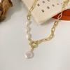 1pcs Gold-color Necklace Hip Hop Style Faux Imitation-pearl Pendant Handmade Curved Needle Sewable Fashion Jewelry