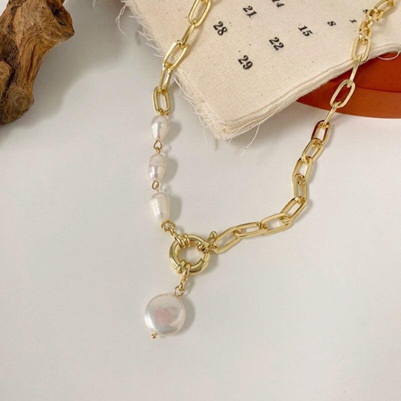 1pcs Gold-color Necklace Hip Hop Style Faux Imitation-pearl Pendant Handmade Curved Needle Sewable Fashion Jewelry