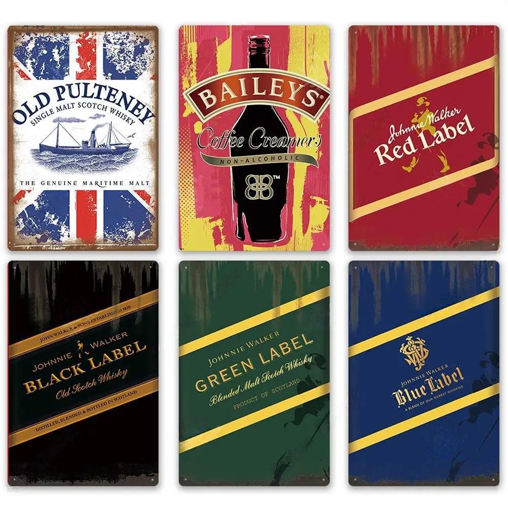 Whiskey Plakate Dekor Metall Vintage Blechschilder Metallschild Wandplakette Dekorativ für Pub Bar Club Man Cave