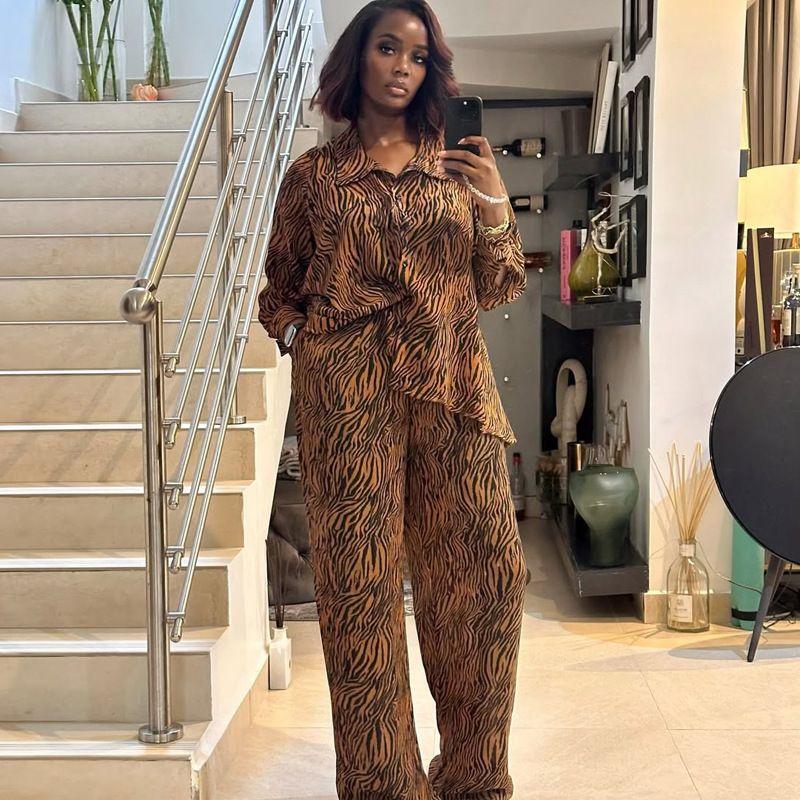 Western Style Fashion Casual Loose Print Zebra Print Shirts Trousers Set Shirt and Pants Set