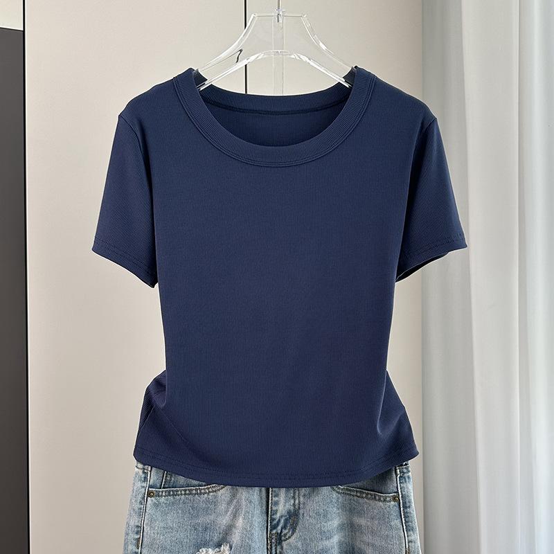 Standard Shoulder Short Sleeve Tee Modal Ribbed Loose Casual Basic Top Stretchy Slim Base Layer Soft Ribbed Fabric Good For Inner And Outer Wear Top