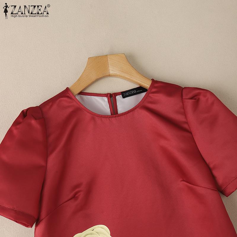ZANZEA Women Casual Round Neck Summer Short Sleeve Print Dress