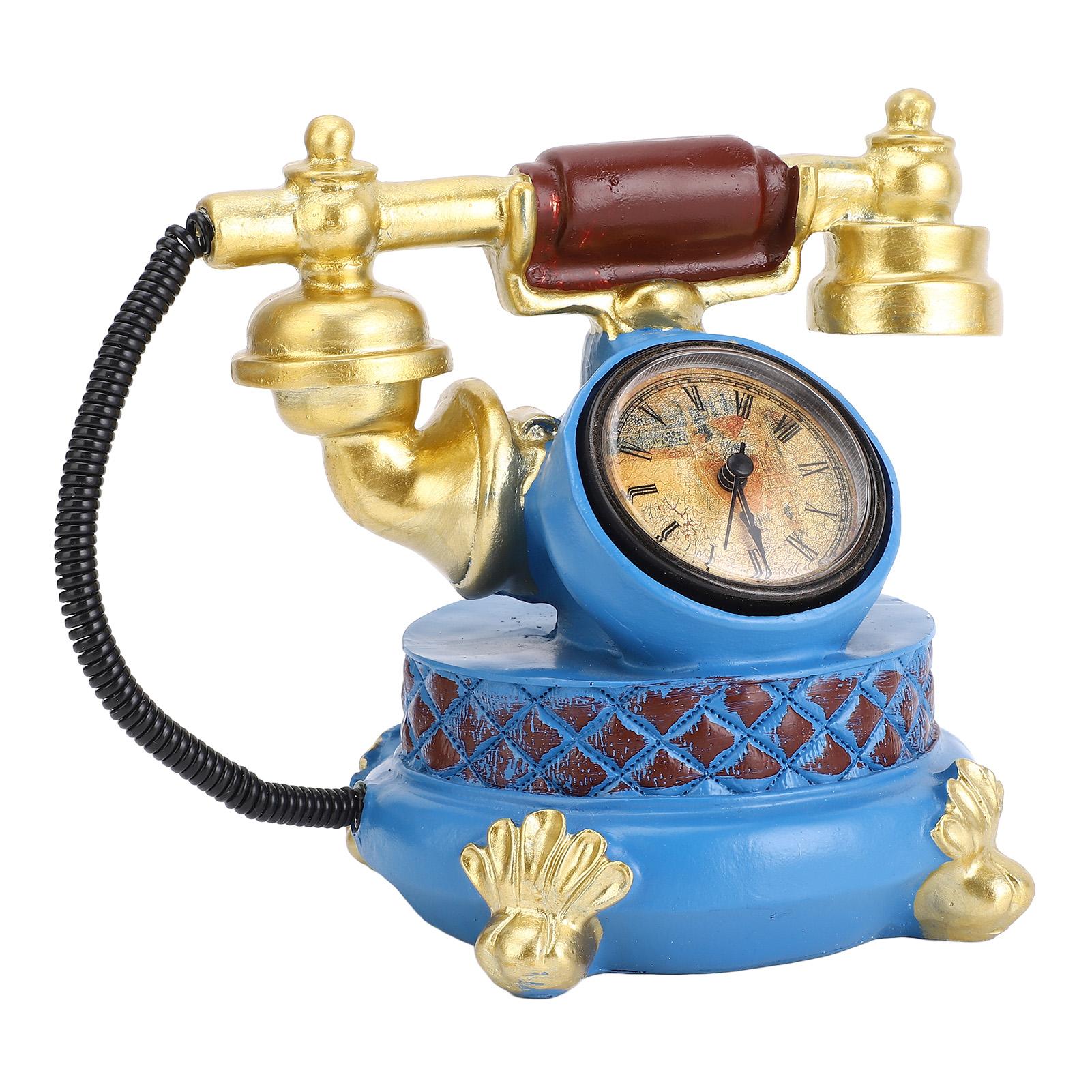 

Vintage Telephone Model Resin Elegant Retro Desktop Clock Home Decor for Family Office Kitchen