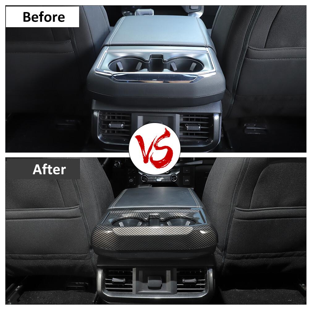 Carbon Fiber Interior Rear Cup Holder Panel Cover Trim Frame For Ford F150 2021+