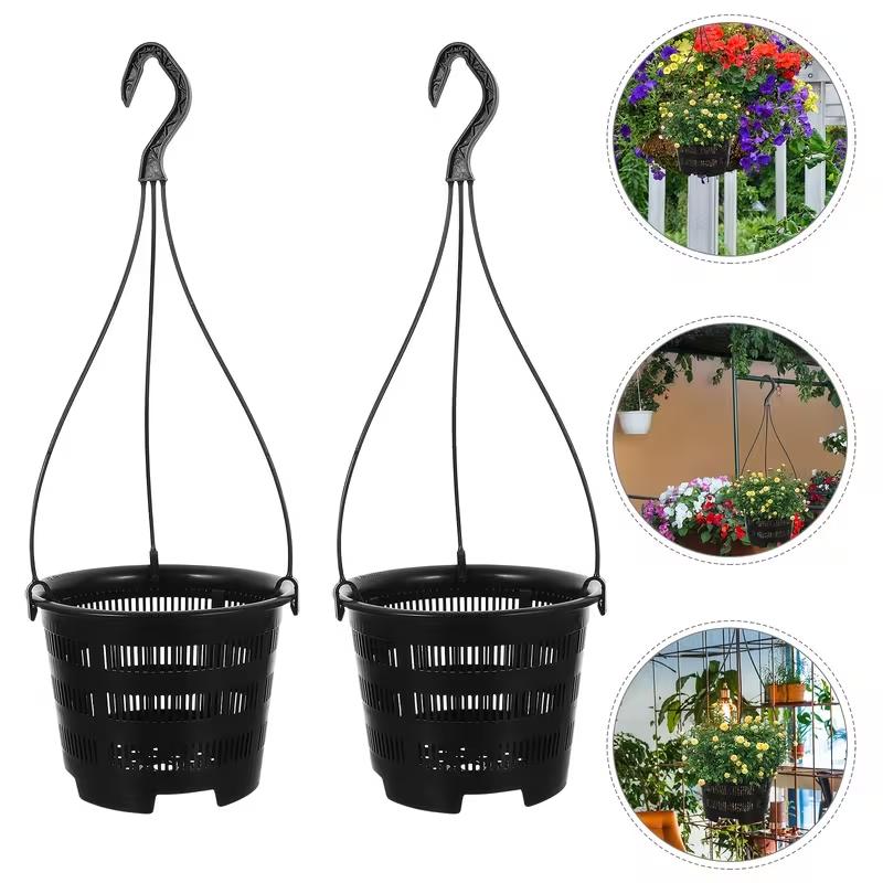 Hanging Flower Pots, 6 Sets Hanging Orchid Pot Breathable Mesh Net Pot Plastic Basket with Hook Orchids Flower Pots for Outdoor