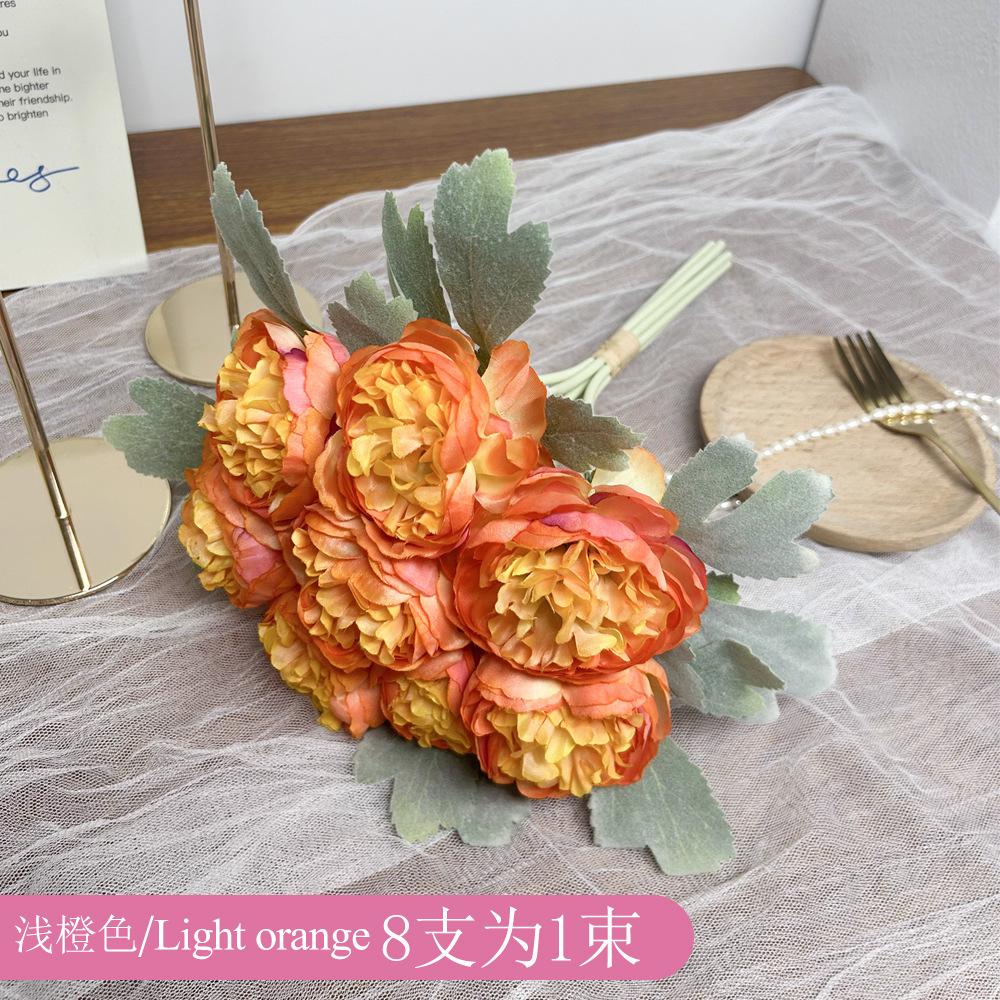 Ins Nordic Style Flocked Peony Flower High Imitation Home Living Room Decoration Fake Flower Dew Lotus Simulation Flower
