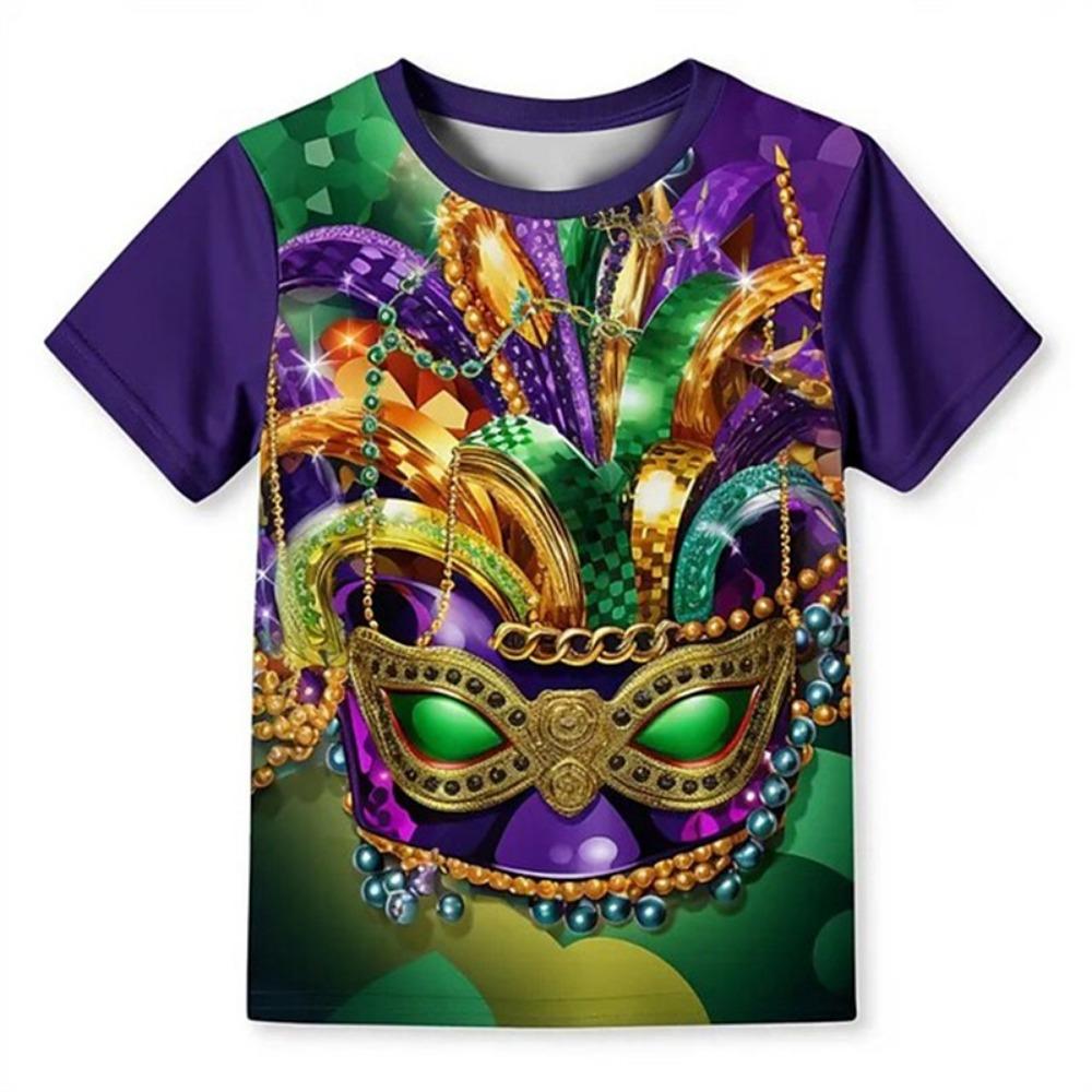 Mardi Gras 3d Print T Shirt For Men Women Fashion Exquisite Mask Graphic Pattern Short Sleeves Casual Round Neck Kids Tee Shirts