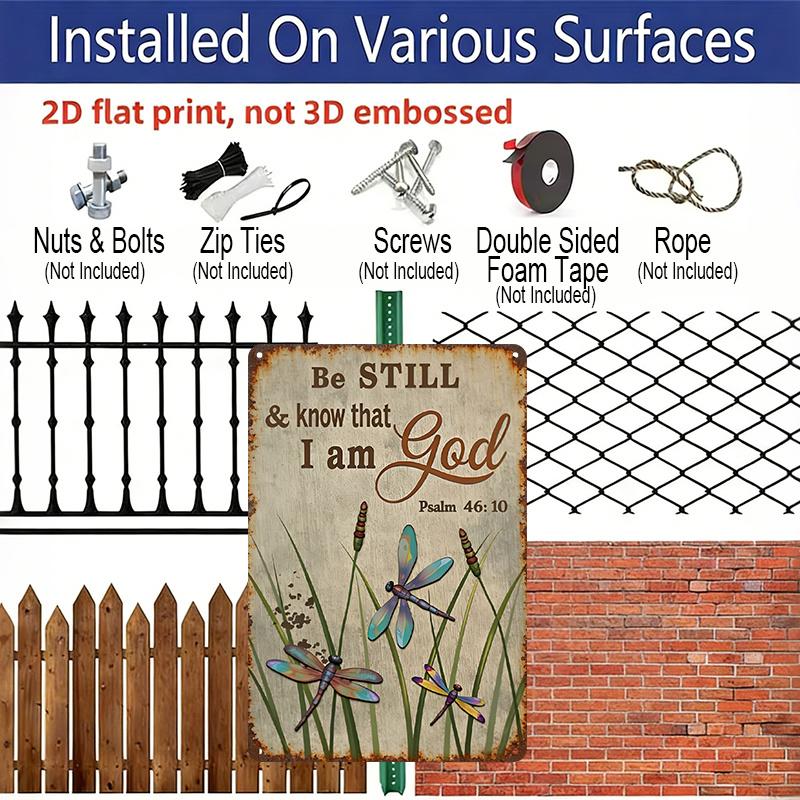 2D Flat, Vintage Psalm 46:10 Bible Verse Metal Tin Sign - "Be Still and Know That I Am God" Christian Wall Decor 8x12 Inch Classic Religious Verse