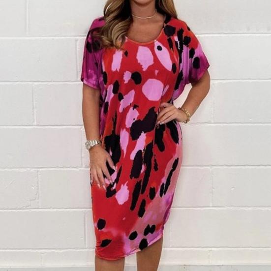 

Летнее женское платье с контрастным цветным принтом и круглым вырезом с короткими рукавами, свободное дышащее мягкое платье длиной до колена, ежедневное платье-миди для вечеринок и покупок