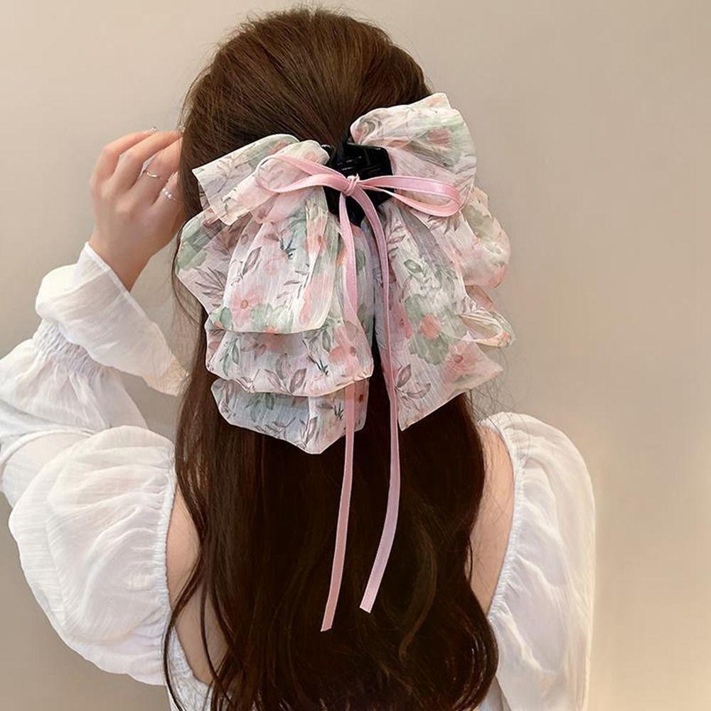 Chiffon Chiffon Flower Hair Clip Headwear Bowknot Hairpin Large Size Bow Ribbon Hair Claw Women