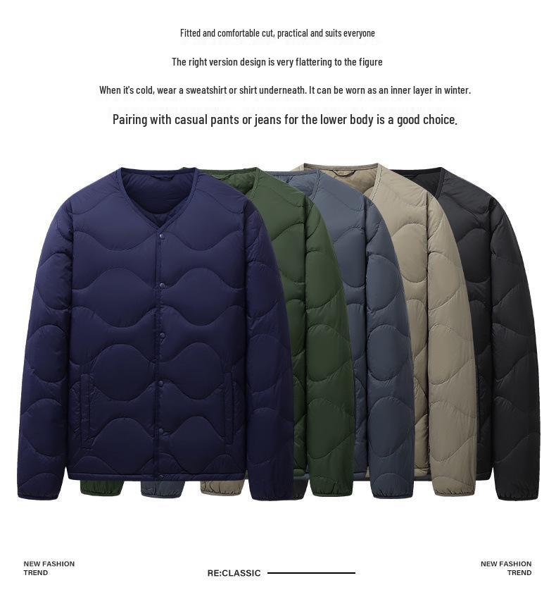 Men's Lightweight Down Jacket - Dad's New 2025 Autumn/Winter Round-Neck Inner Wear