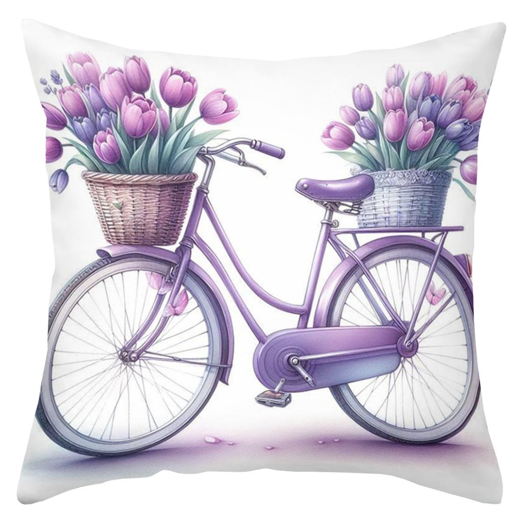 Lavender Patterned Pillows With Violin Umbrella Bicycle Flowers Polyester pillowcase, sofa cushion cov Headboard Pillow