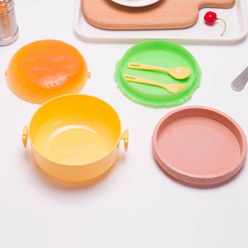 Hamburger Shape Lunch Box Double Layer Cute Burger Bento Box Food Container Set