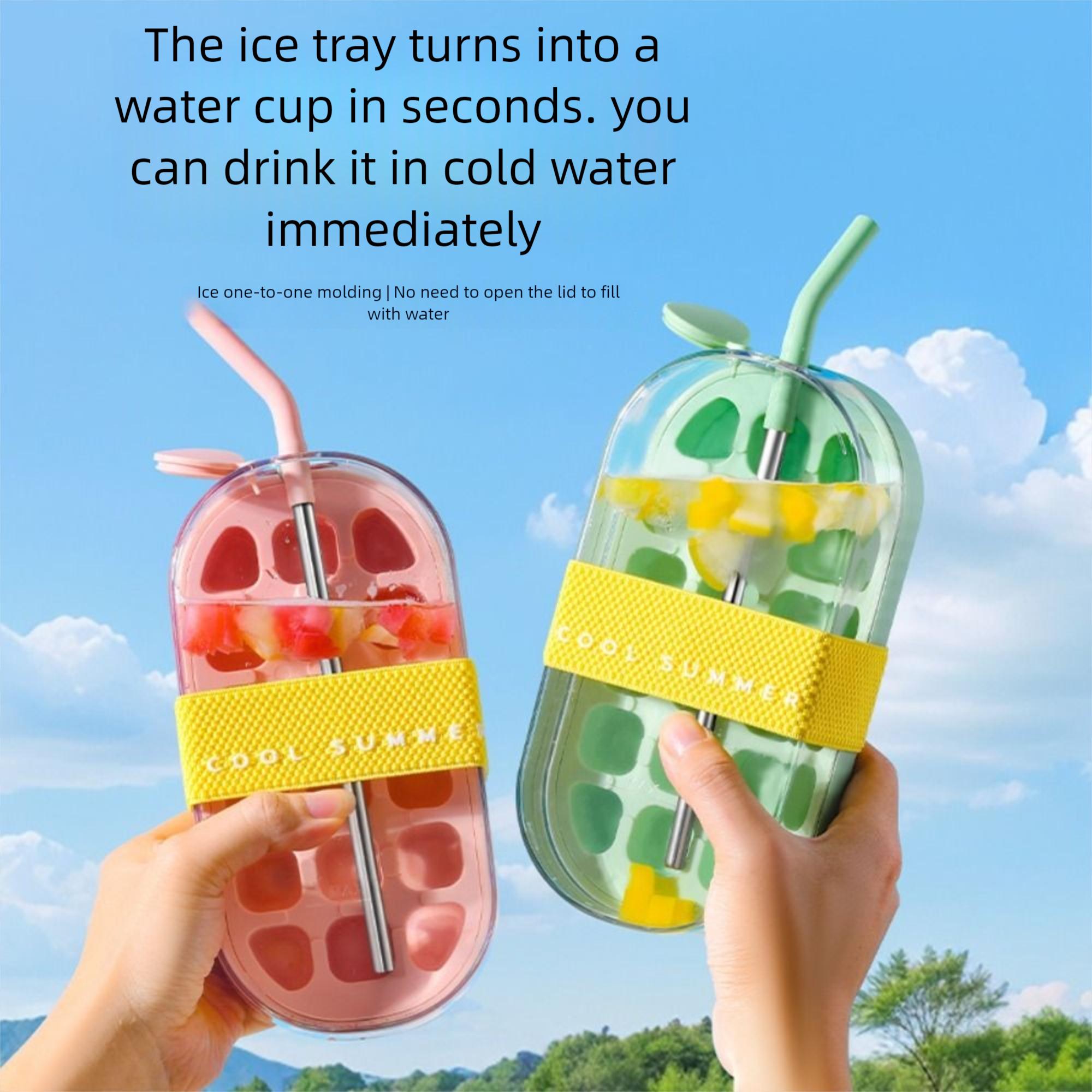 

Silicone Ice Cube Water Bottle 2 in 1 Ice Cube Molds Reusable Ice Cube Kettle Cocktail Yellow