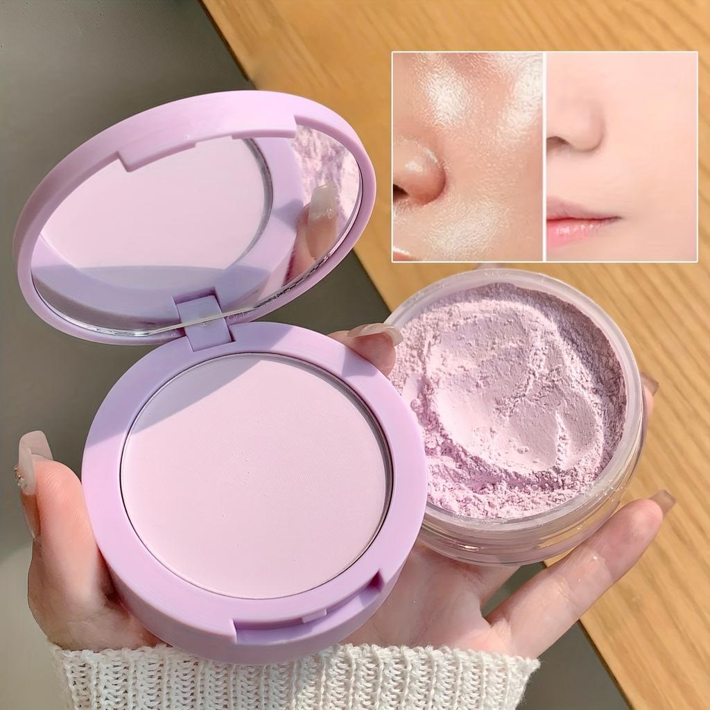 SHAQINUO 2 in 1 Setting Powder & Pressed Powder, Light Transparent Double Effect Face Powder, Matte Finish Makeup Powder with Powder Puff