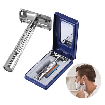 Stain Steel Razor Double Edge Blade Safety Shaver Handle Holder Blade Mirror