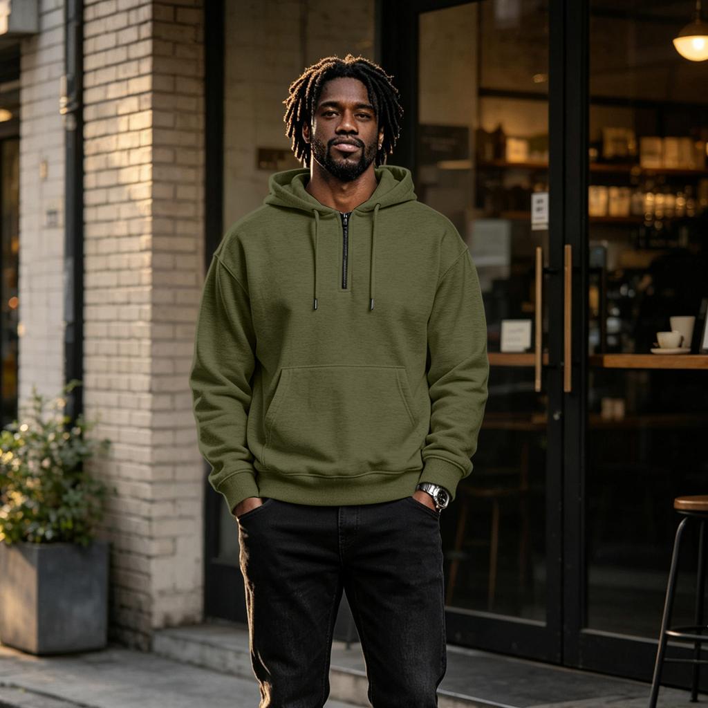 Men's Casual Quarter-Zip Pullover Hoodie with