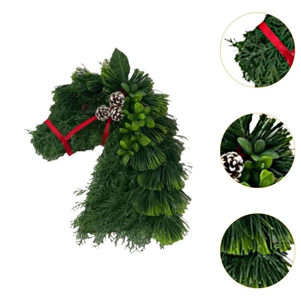 Artificial Christmas Wreath Horse Head Party Decorative Xmas Wreath Holiday Garland for Porch Wall Farmhouse Wedding Fireplace