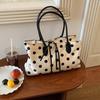Lightweight Polka Dot Shoulder Bag Minimalist Canvas Handbag Multi-compartment Tote Bag  Women