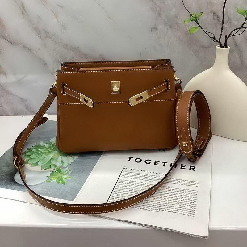 2025 New Genuine Leather Women's Bag Head Layer Leather Bucket Bag Tote Bag Single Shoulder Underarm Small Bag Cross Border