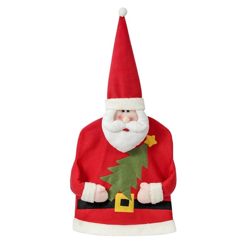 

Festive Christmas Chair Back Cover 3D Cartoon Santa forXmas Kitchen Dining Slipcovers Red Santa 3D Design 1 червоний