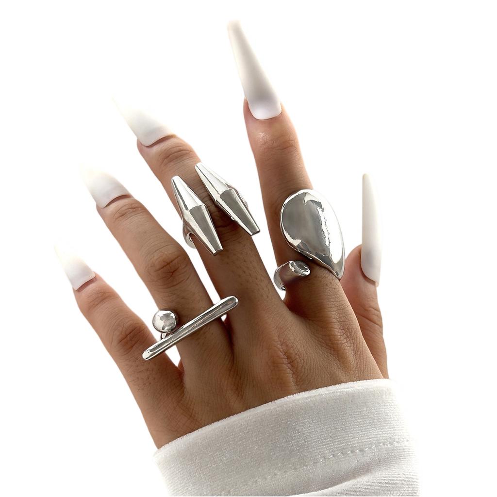 Fashion Women's 3 Piece Ring Set - Ladies Ring Metal Ring Glossy Ring Metal Ring Holiday Gift