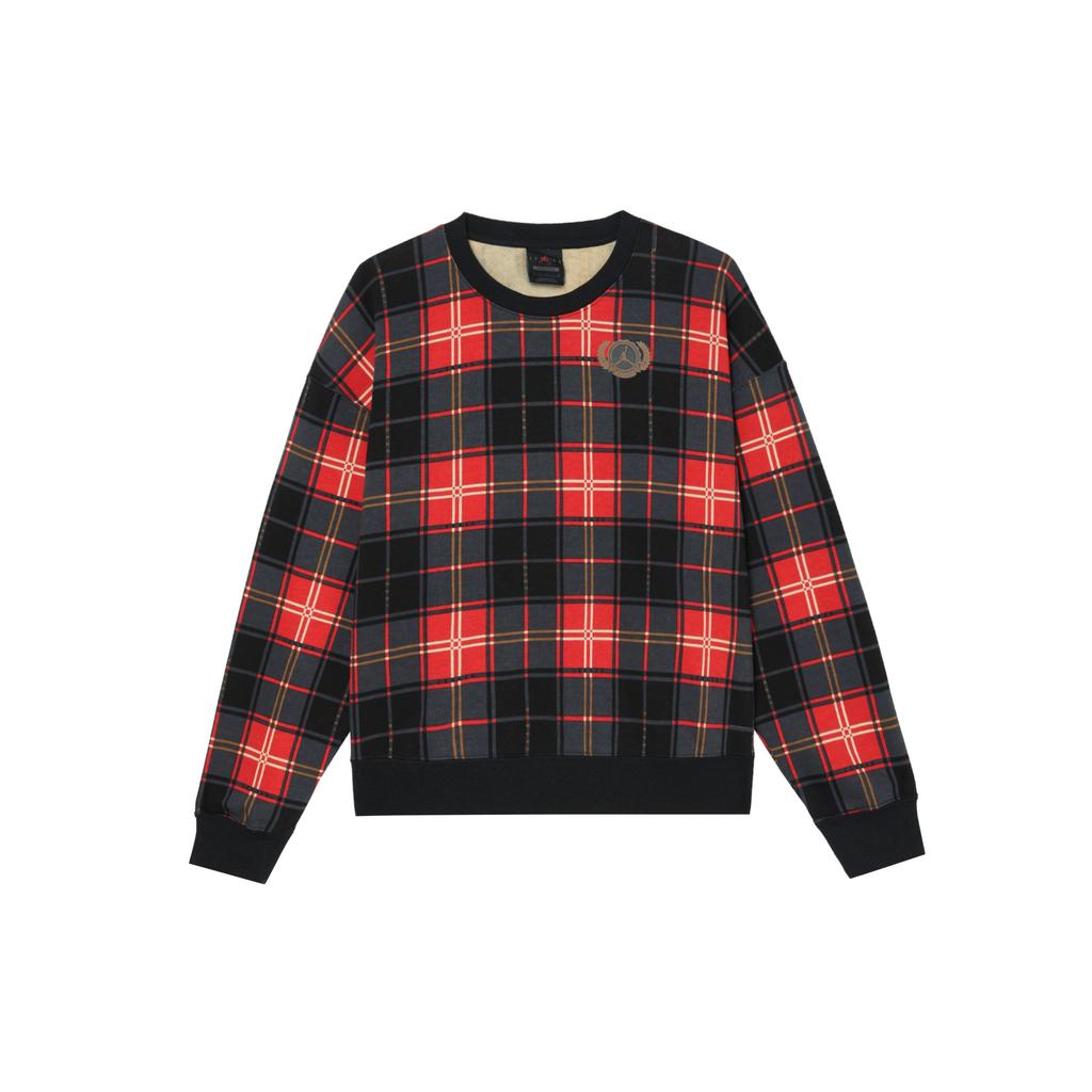 Jordan Color-Block Logo Print Plaid Round Neck Long-Sleeve Sweatshirt Women Sweatshirt Red DV1997-612