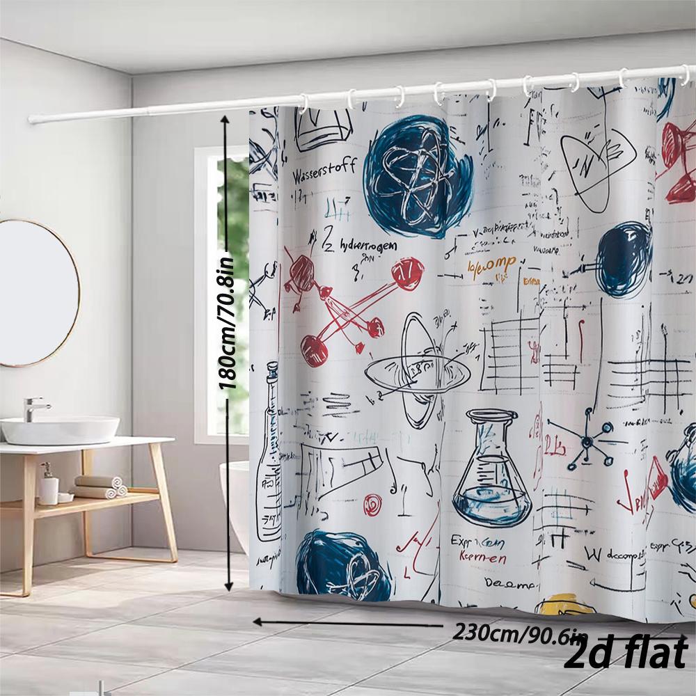 Wissenschaftliches Labor Duschvorhang Physik Chemie Skizzen Design Becher Atom Formel Polyester Badezimmer Dekoration 70,8 x 70,8 Zoll 12 Haken