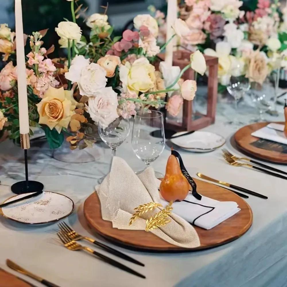 1/6/12pcs Modern Minimalist Napkin Ring Buckles Metal Gold Leaf Napkin Holder Christmas Thanksgiving Dinnig Table Decoration