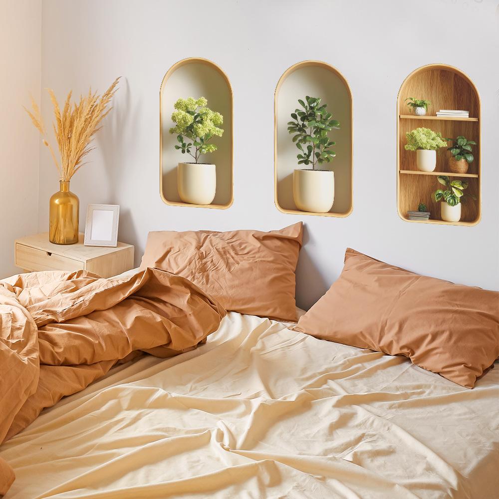 Kreative Simulations-3D-Pflanzenvasen für Schlafzimmer, Wohnzimmer, Heimverschönerung und Dekoration, Wandaufkleber