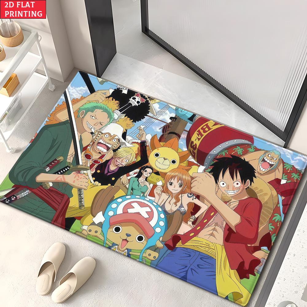 Anime Straw Hat Crew Doormat, Cartoon Pirate Non-slip Floor Mat, Decorative Entrance Rug for Home Living Room Bedroom Game Room