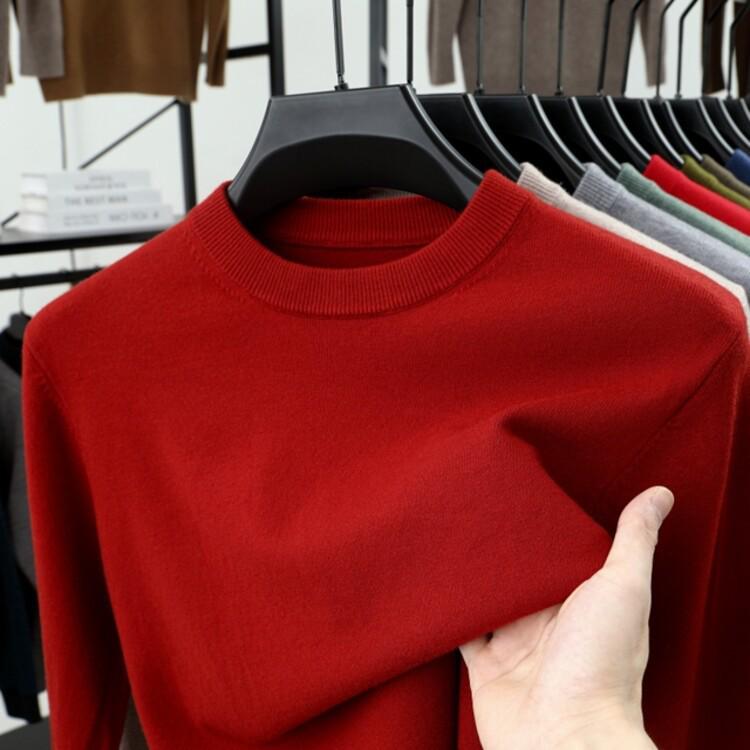 Men's Thick Knit Sweater - Round Neck, Solid Color, 500g, Autumn/Winter