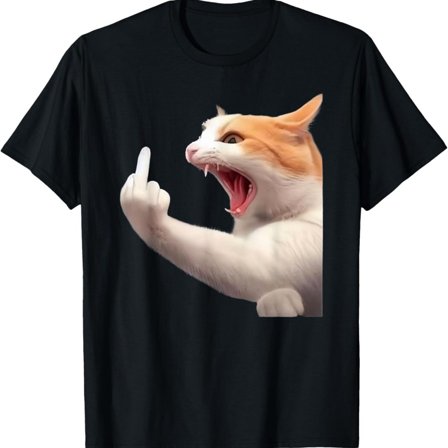 Angry Cat Middle Finger Meme Funny Catcore Tee for Gen Z T-Shirt S