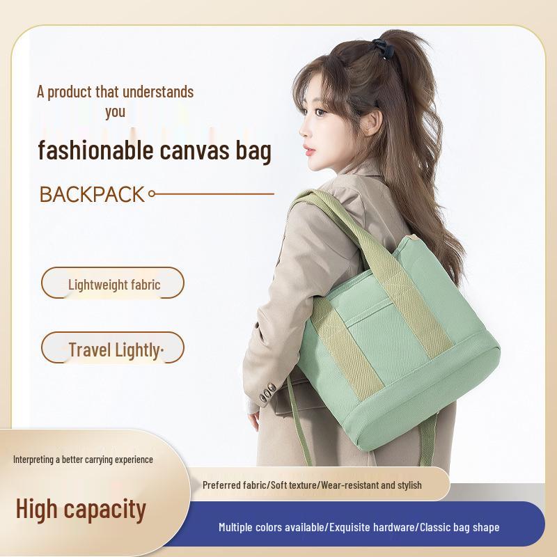 16oz Japanese-Korean Style Women's Tote: Single Shoulder, Crossbody, Large Capacity, Simple Canvas Handbag