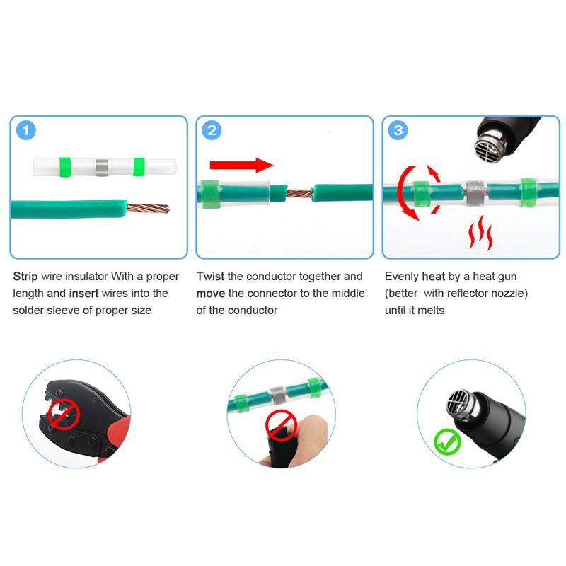 50PCS Heat Shrinkable Insulated Electrical Wire Terminals Butt Splice 3:1 Waterproof Solder Seal Wire Connectors