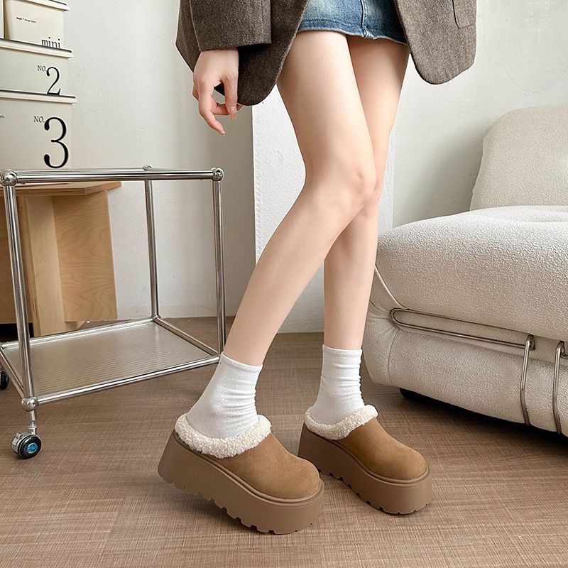 Mao Mao Slippers Versatile Muffin Lazy Cotton Shoes Internet Celebrities Thick Sole Heightening Bag Head Half Slippers Wear 2025 Autumn New