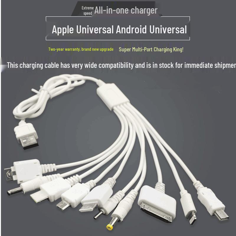 Universal Multi-Head Mobile Charging Cable: One-to-Ten Multifunctional Data Cable