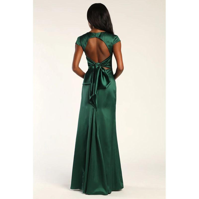 

Export Single Lu Home Smooth Satin Texture Comfortable Feifei Short Sleeve Temperament Crew Neck Annual Party Party Long Dress Evening Dress Green XS