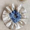 Creamy Satin Lace Blue Striped Ballet-Style Scrunchie Hair Tie